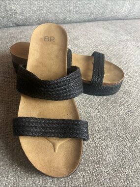 bp Black Braided Double-Strap Platform Mules size 7.5